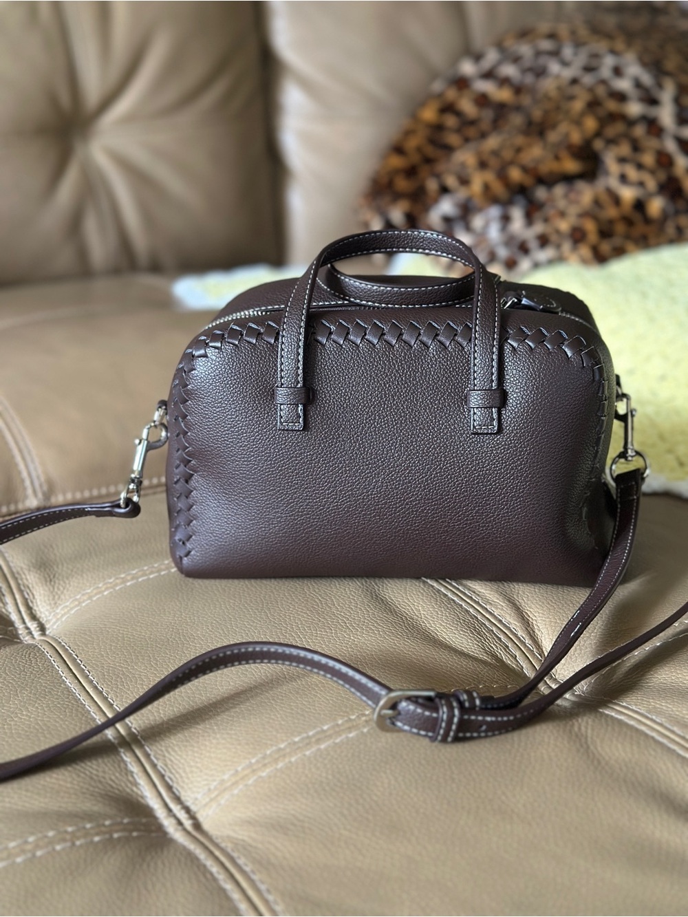 Women's Dark Brown Leather Crossbody Satchel